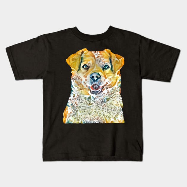 dog flowers yellow labrador retriever Kids T-Shirt by ZenCloak